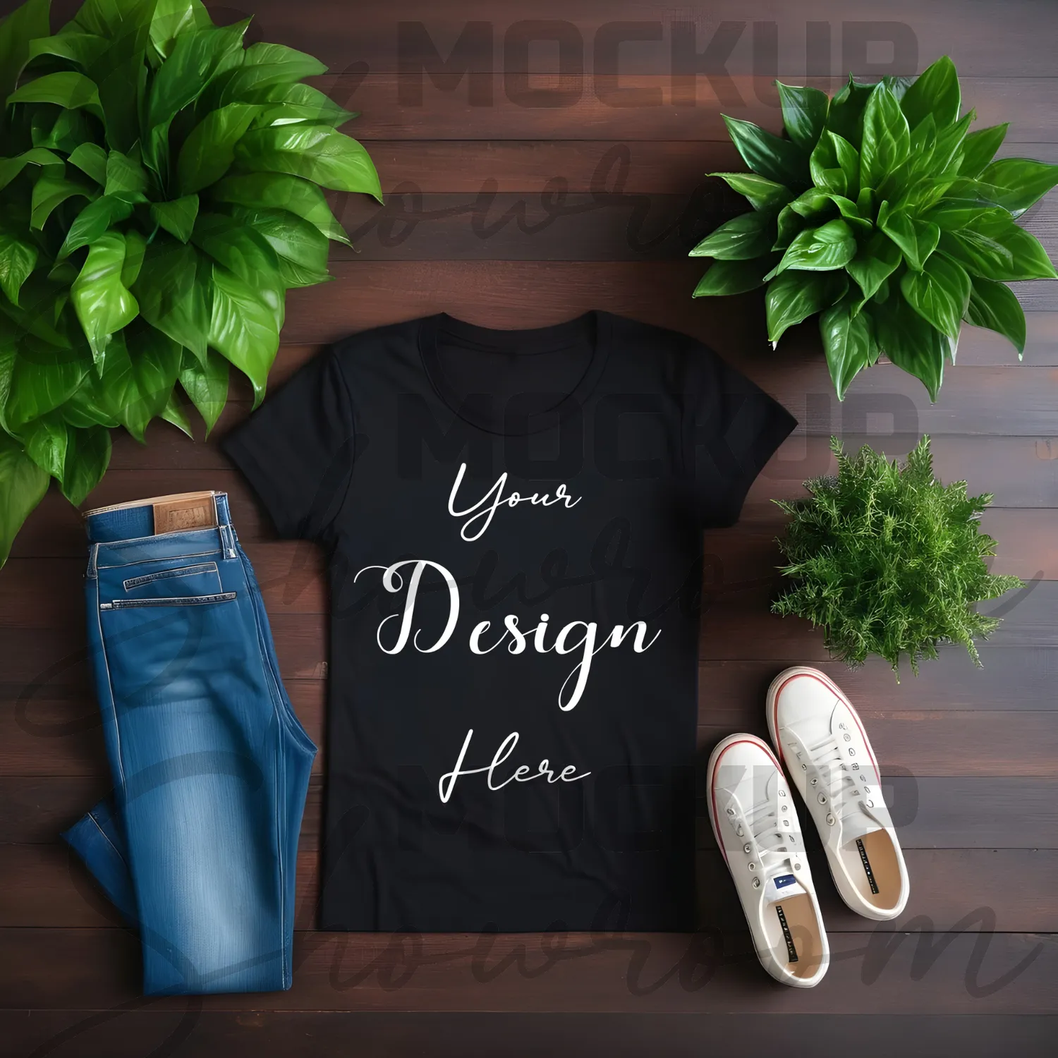 Black Flat Lay T-Shirt Mockup