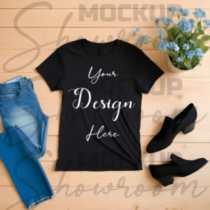 Black Flat Lay T-Shirt Mockup