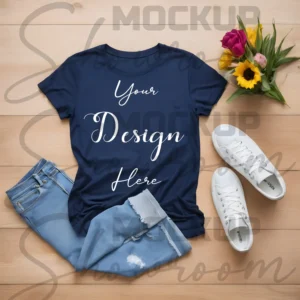 Dark Blue Flat Lay T-Shirt Mockup