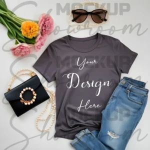 Dark Gray Flat Lay T-Shirt Mockup