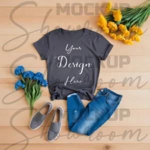 Dark Gray Flat Lay T-Shirt Mockup