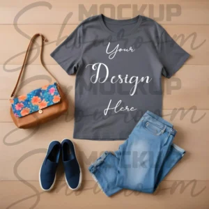 Dark Gray Flat Lay T-Shirt Mockup