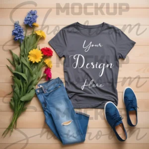 Dark Gray Flat Lay T-Shirt Mockup