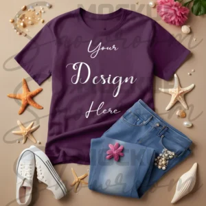 Dark Purple Flat Lay T-Shirt Mockup