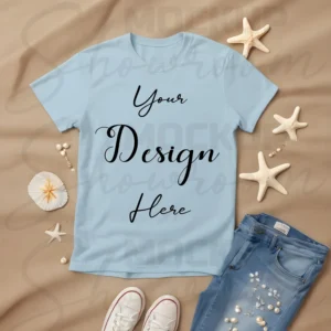 Light Blue Flat Lay T-Shirt Mockup