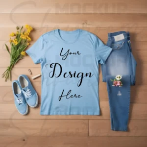 Light Blue Flat Lay T-Shirt Mockup