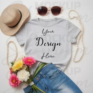 Light Gray Flat Lay T-Shirt Mockup