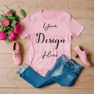 Light Pink Flat Lay T-Shirt Mockup