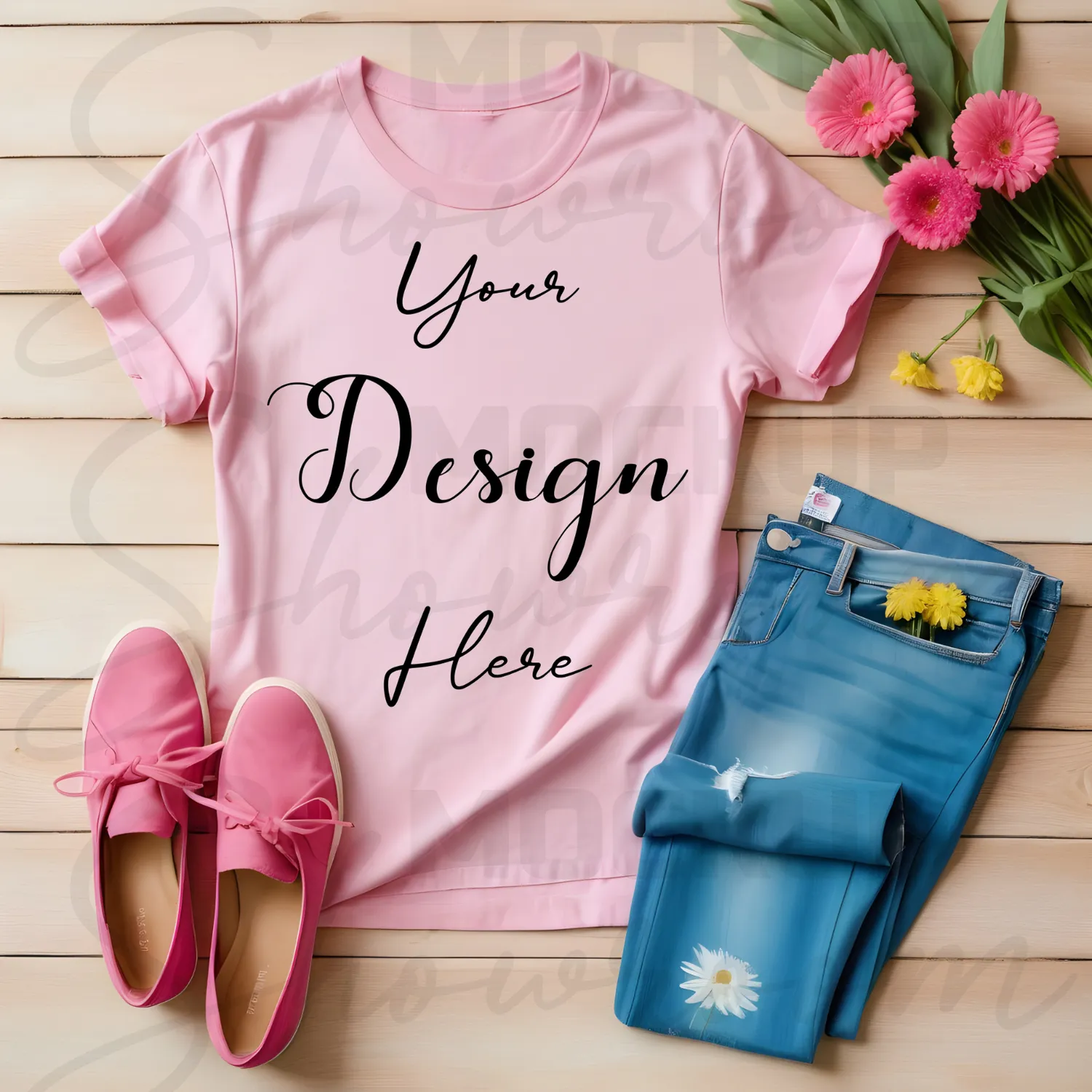 Light Pink Flat Lay T-Shirt Mockup