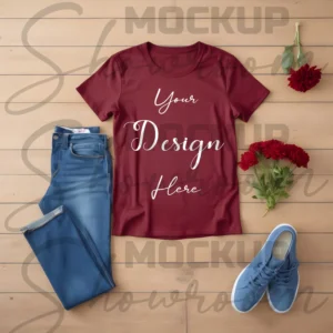 Maroon Flat Lay T-Shirt Mockup