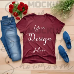 Maroon Flat Lay T-Shirt Mockup