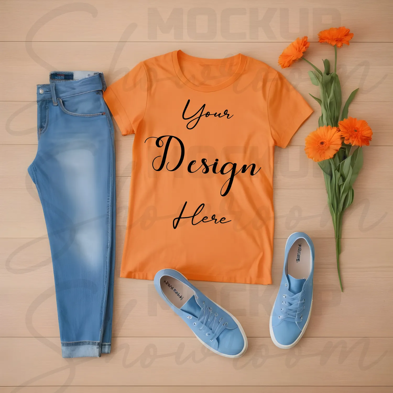 Orange Flat Lay T-Shirt Mockup