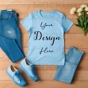 Sky Blue Flat Lay T-Shirt Mockup