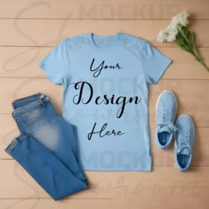 Sky Blue Flat Lay T-Shirt Mockup