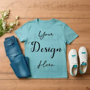 Sky Blue Flat Lay T-Shirt Mockup