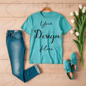 Sky Blue Flat Lay T-Shirt Mockup
