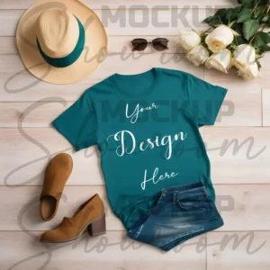 Teal Flat Lay T-Shirt Mockup