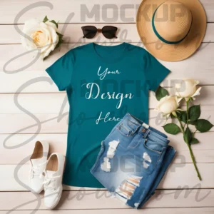 Teal Flat Lay T-Shirt Mockup