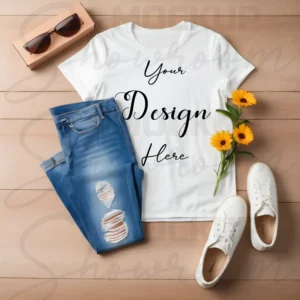 White Flat Lay T-Shirt Mockup