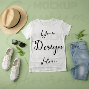 White Flat Lay T-Shirt Mockup