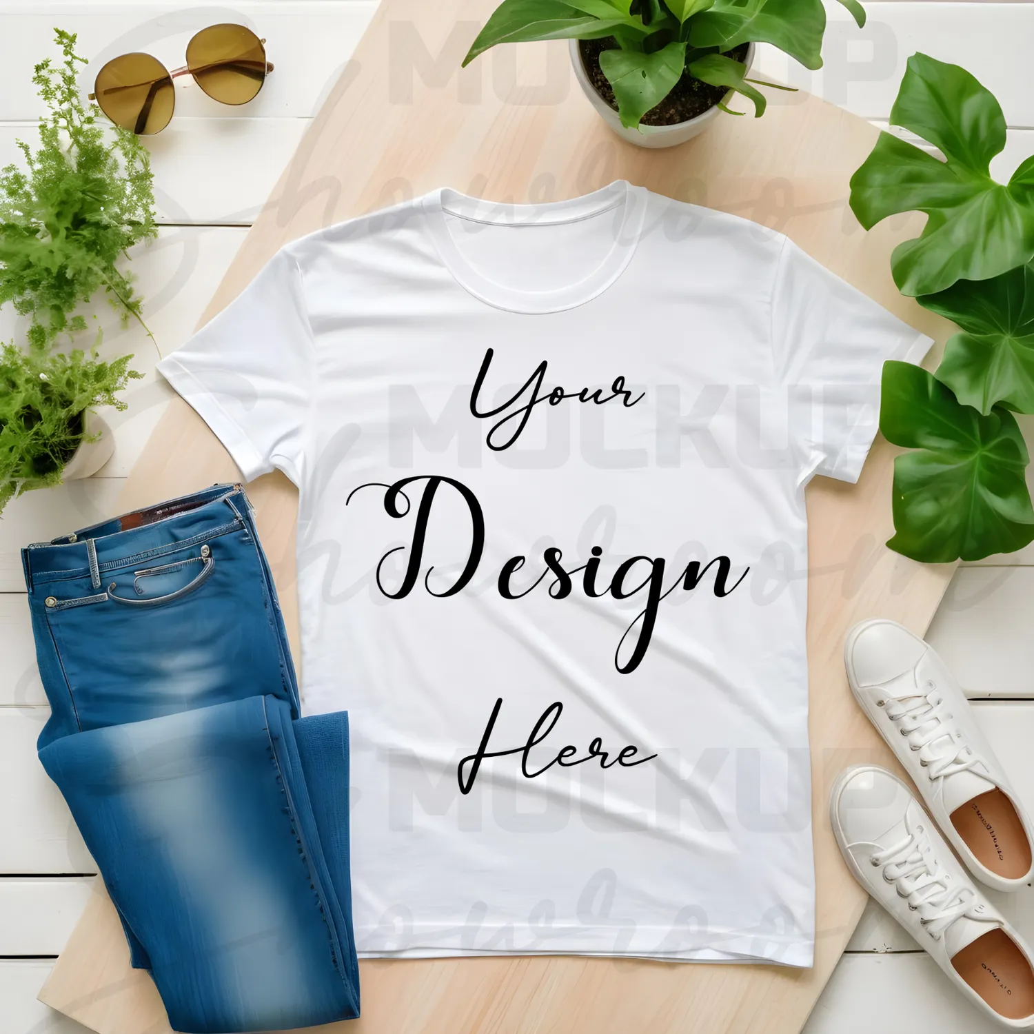 White Flat Lay T-Shirt Mockup