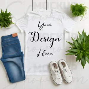 White Flat Lay T-Shirt Mockup