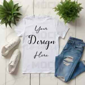 White Flat Lay T-Shirt Mockup