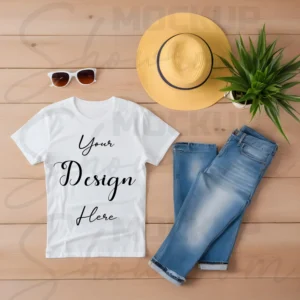 White Flat Lay T-Shirt Mockup