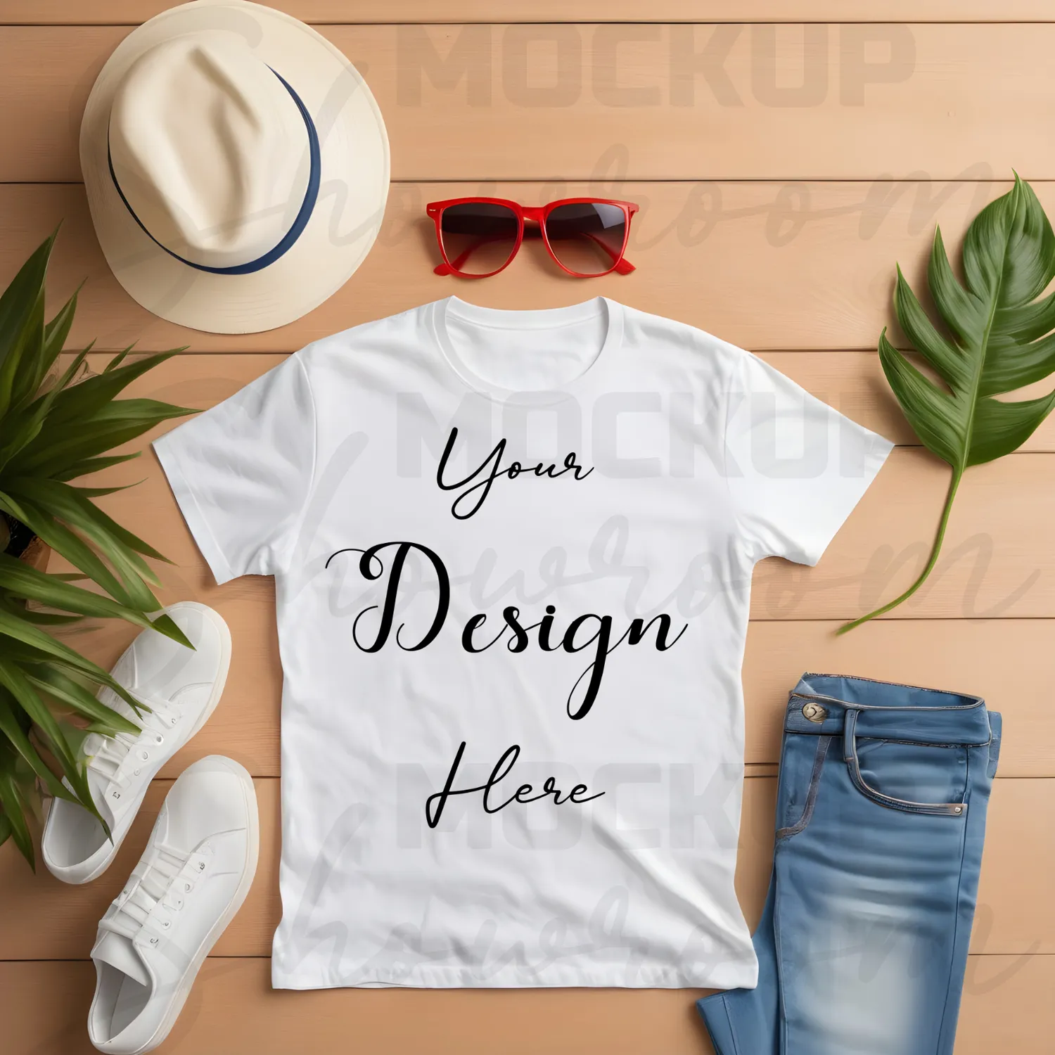 White Flat Lay T-Shirt Mockup