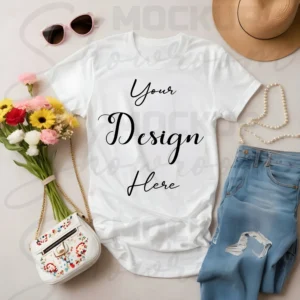 White Flat Lay T-Shirt Mockup