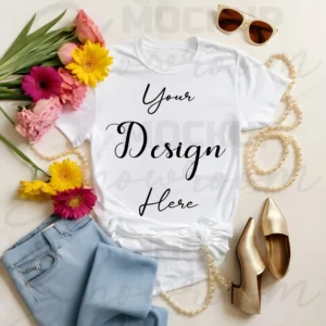 White Flat Lay T-Shirt Mockup