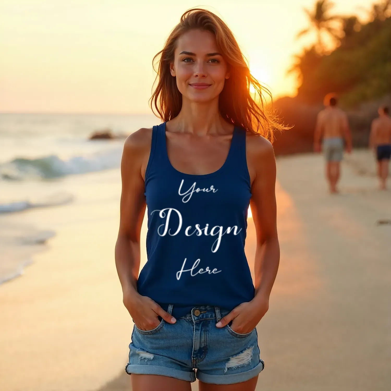Womens Dark Blue Tank Top Mockup-2 Front View | For Etsy, Shopify and POD Sellers