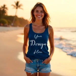 Womens Dark Blue Tank Top Mockup-5 Front View | For Etsy, Shopify and POD Sellers
