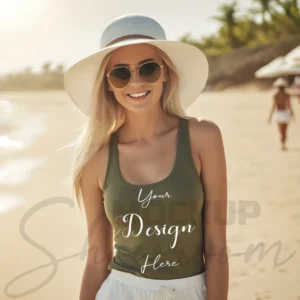 Womens Olive Tank Top Mockup-1 Front View | For Etsy, Shopify and POD Sellers