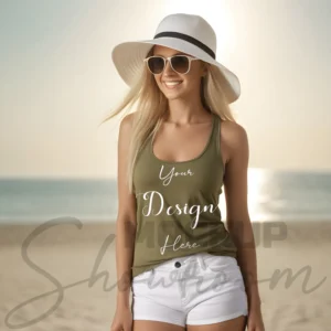 Womens Olive Tank Top Mockup-2 Front View | For Etsy, Shopify and POD Sellers