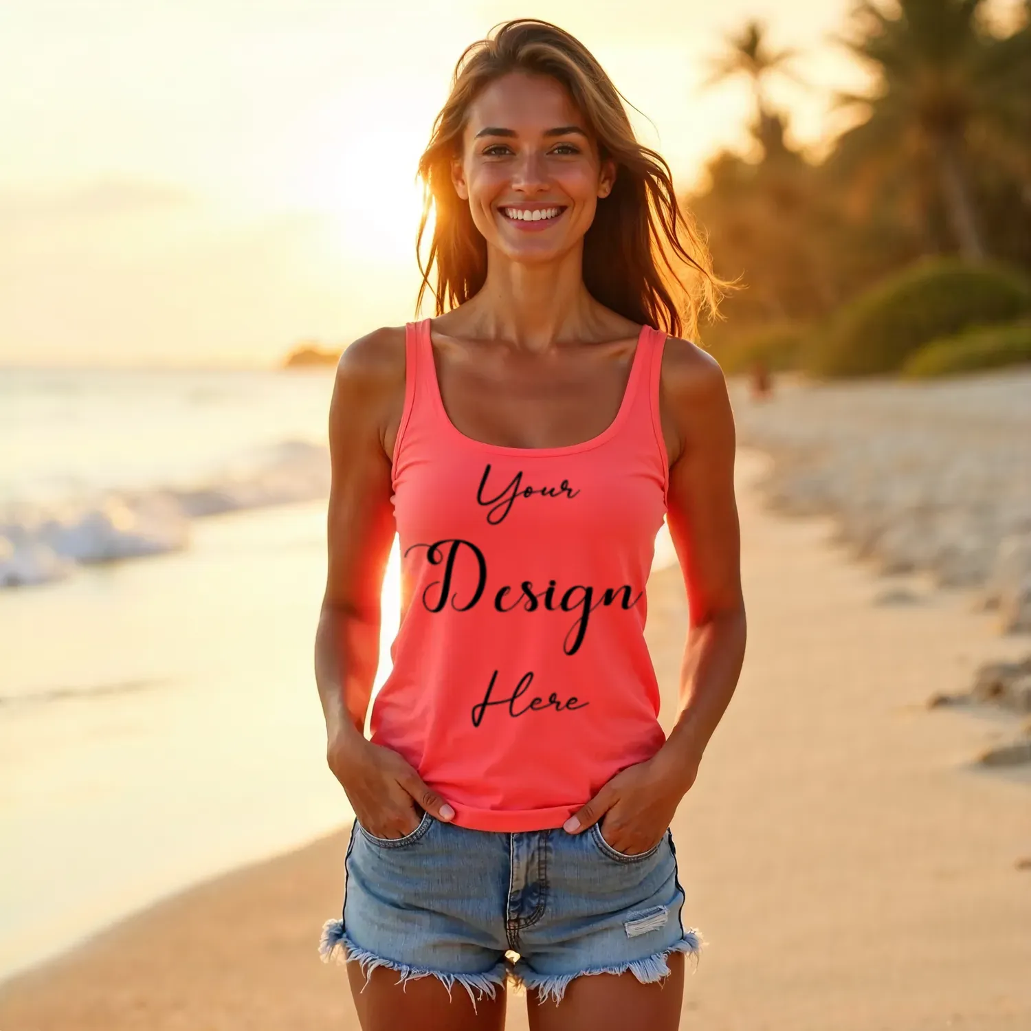 Womens Orange Tank Top Mockup-3 Front View | For Etsy, Shopify and POD Sellers