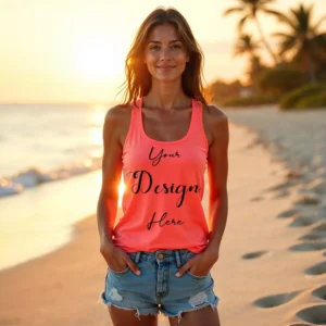 Womens Orange Tank Top Mockup-4 Front View | For Etsy, Shopify and POD Sellers