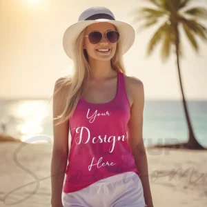 Womens Pink Tank Top Mockup-1 Front View | For Etsy, Shopify and POD Sellers