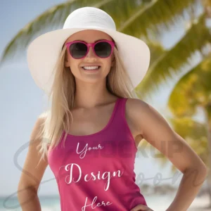 Womens Pink Tank Top Mockup-2 Front View | For Etsy, Shopify and POD Sellers
