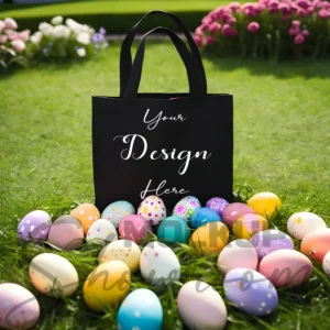 Black tote bag mockup