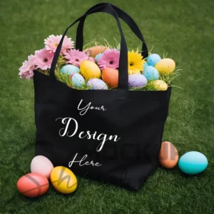 Black tote bag mockup