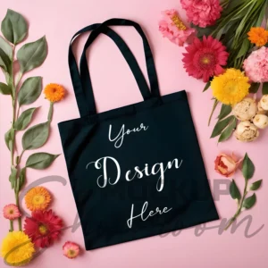 Black tote bag mockup