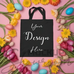 Black tote bag mockup