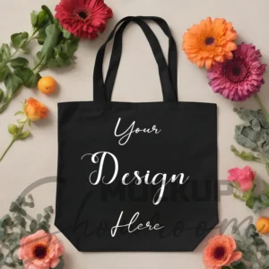 Black tote bag mockup