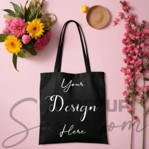 Black tote bag mockup